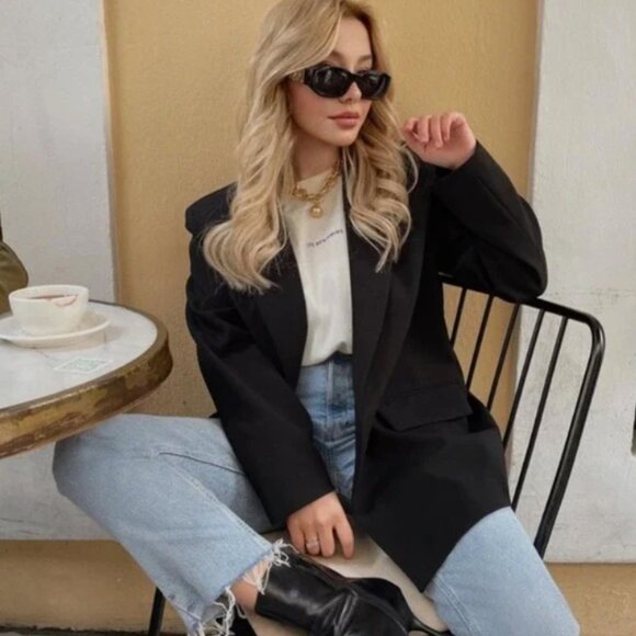 NWT Zara black oversized double breasted blazer - Picture 6 of 7